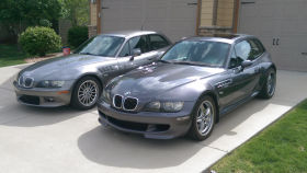 2001 Sterling Gray over Black Z3 Coupe and 2002 Steel Gray over Imola Red M Coupe